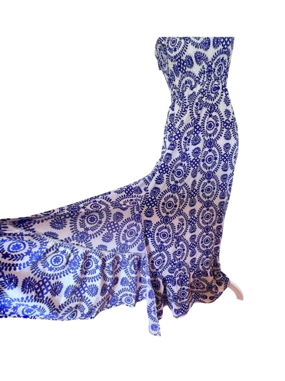 Coastal Boho Colbalt Blue Maxi Sundress Size S Smocked Flowy Resort Vacation - Picture 7 of 11